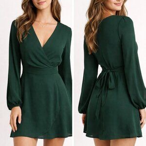 NWT Altar’d State Cross Bodice Long Sleeves Faux Wrap green Dress - Size Small